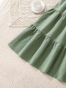 Left Mama Girls' Elegant Sweet Bowknot Backless Camisole Dress, Suitable For Beach & Holiday In Summer - Army Green - View 6