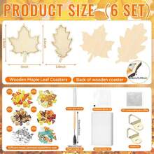 Honeydak 6 Sets DIY Glass Mosaic Tiles With 6 Wooden Coasters Making Mosaic Crafts Material Package Mixed Stained Glass For Handmade Colorful Home Decor Gift Indoor(Maple Leaf,Autumnal Color) - ColorD - 查看 2