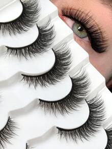 7 pares de pestañas de ojo de gato cruzadas con efecto 3D de falso visón, pestañas alargadas con extremos alados, pestañas postizas suaves, naturales y largas de tira completa - Negro - Ver 2