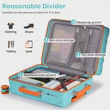 Lightweight 20 Inch Carry On Suitcase, PC Hard Shell Travel Small Luggage With 4 Spinner Wheels & TSA Lock For Travel, Blue - Mint Blue - View 5