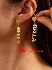 1 Pair Custom Heart Name Stud Earrings, Women's Stainless Steel Material, Handmade Minimalist Christmas Ornament, Perfect Gift Choice - Multicolor - View 3