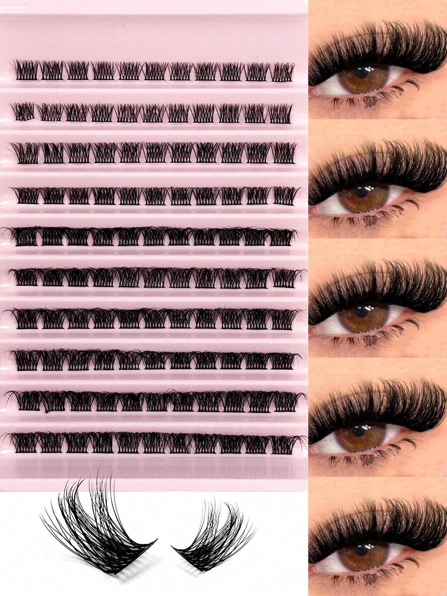 110片D型卷翘簇状假睫毛，自然纤细单根假睫毛，仿貂毛假睫毛，化妆工具，睫毛簇，单根假睫毛，睫毛，假睫毛