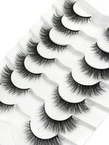 7 pares de pestañas de ojo de gato cruzadas con efecto 3D de falso visón, pestañas alargadas con extremos alados, pestañas postizas suaves, naturales y largas de tira completa - Negro - Ver 6