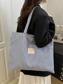 Retro Striped Canvas Tote Bag, Bright Red And White Stripes, Versatile, Washable - No Buckle - Multicolor - View 11
