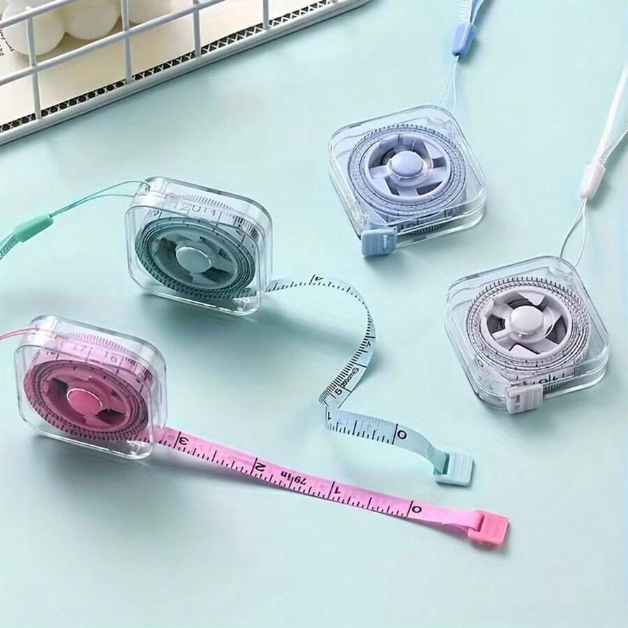 1/4Pcs Cute Mini Soft Measuring Tape (2m/6ft), Portable, Retractable Locking Mechanism, And Clear Centimeter/Inch Scale - Suitable For Tailors, Home Use, Waist, Chest, And Height Measurements - Easy To Store, With A Wipeable Clear Case And Hanging Loop.