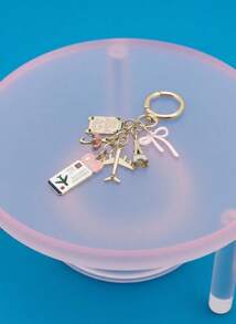 Joivida 1pc Elegant Pink Bow Travel Keychain Pendant, Oil Drop Airplane, Eiffel Tower, DIY Jewelry, Handbag Charm, Luggage Decoration, Shoulder Bag Accessory, Multifunctional Bag Charm, Car Decor, Cute Gothic Y2K Style, Holiday Gift - Multicolor - View 2