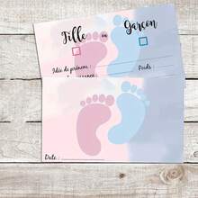 25/50张性别揭晓游戏卡 - 粉色和蓝色墨水脚印设计，男孩或女孩揭晓游戏卡，男孩或女孩投票卡 - 婴儿派对性别投票卡 - 彩色 - 查看 2