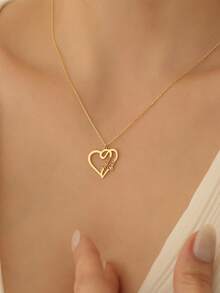 Heart-Shaped Double Couple Names Custom Necklace 18K Gold Plated Personalized Stainless Steel Necklaces Customized Jewelry Valentine's Day Gifts - Multicolor - View 7