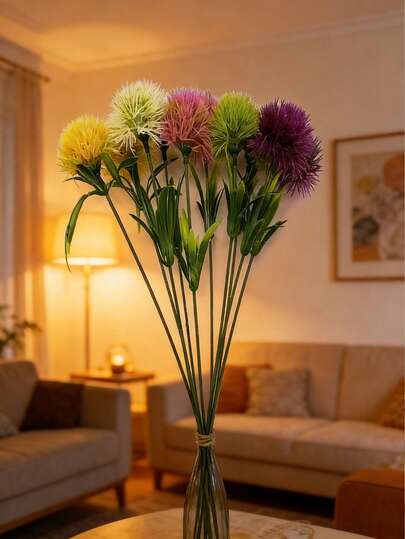 100/50/30/18/6/1pc Artificial Dandelion Flowers, Plastic Plant Shrub Decor, Fake Stems For Indoor Outdoor Home Garden Party Wedding DIY Decoration Filler