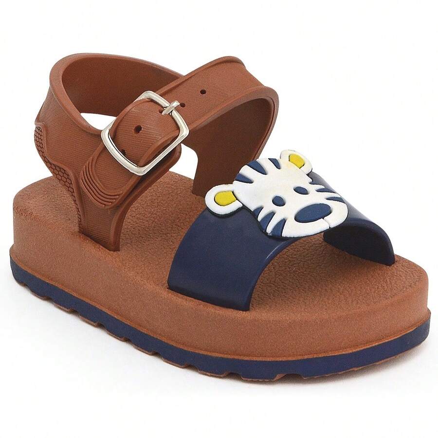 Sandália Papete Infantil Masculina Menino Confortável Com Fivela Tira Ajustável Leve Macia Antiderrapante Safari Colegial - Marrom - Visão 1