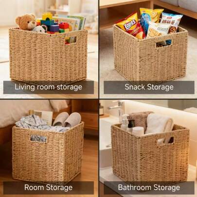 Gray/Coffee/Khaki Fabric Storage Bins With Handles - Multipurpose, Foldable Toy And Clothes Storage Baskets, Non-Waterproof, Other Enclosed Type, Under Bed Storage