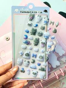 高品质3D可爱贴纸，趣味闪亮浮雕装饰，立体趣味日系动漫贴纸，水晶贴纸，实心材质，精致立体设计，自粘防水不粘装饰贴纸，具有质感效果和丰富的装饰氛围，混色设计，不对称造型 - 彩色 - 查看 15