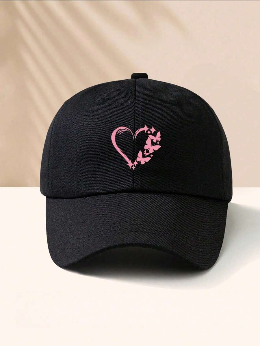 ️✨Heart & Butterfly Design Printed Baseball Cap, Cool Hipster Curved Brim Cap, Adjustable Lightweight Breathable Sun Hat, Suitable For Women Daily Commute, Essential Fashion Item For Outdoor Cycling, Beach, Fishing, Golf,Valentine's Day,Hats For Women,Women Baseball Cap,Trucker Hats For Women,Beach Hat,Gorras Para Hombre,Women's Baseball Cap,Heart Butterfly Hat,Curved Brim Cap,Breathable Sun Hat,Adjustable Dad Hat,Fashion Casual Cap,Outdoor Sports Hat,Beach Sun Cap,Golf Hat,Tren-Dy Print Cap - 彩色 - 查看 1