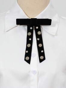1 pieza Elegante diseño de lazo grande, adornado con brillantes diamante de imitación, cinta de tela hecha a mano, broche de mujer, accesorio de joyería, adecuado para uso diario, regalo para ocasiones - clásico - Ver 2