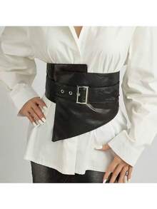 1pc Women's Asymmetrical Waist Cincher - Fashionable & Elegant, Suitable For Daily Commute, Music Festivals, Parties, Wearing Over Dresses, Shirts, Adjustable Elastic Waist Belt - Black - View 5