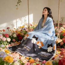 180cm*200cm  Manta, sábana de felpa, cubierta de cama, invierno, de doble cara, felpa espesada, manta de franela coral de leche de una sola pieza, cama - Neblina azul - Ver 2