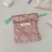 Lace Drawstring Closure Storage Bag, Small Fabric Pouch, Cosmetic Coin Purse Earbud Handbag, Multi-Function Toiletry Bag - Multicolor - View 8