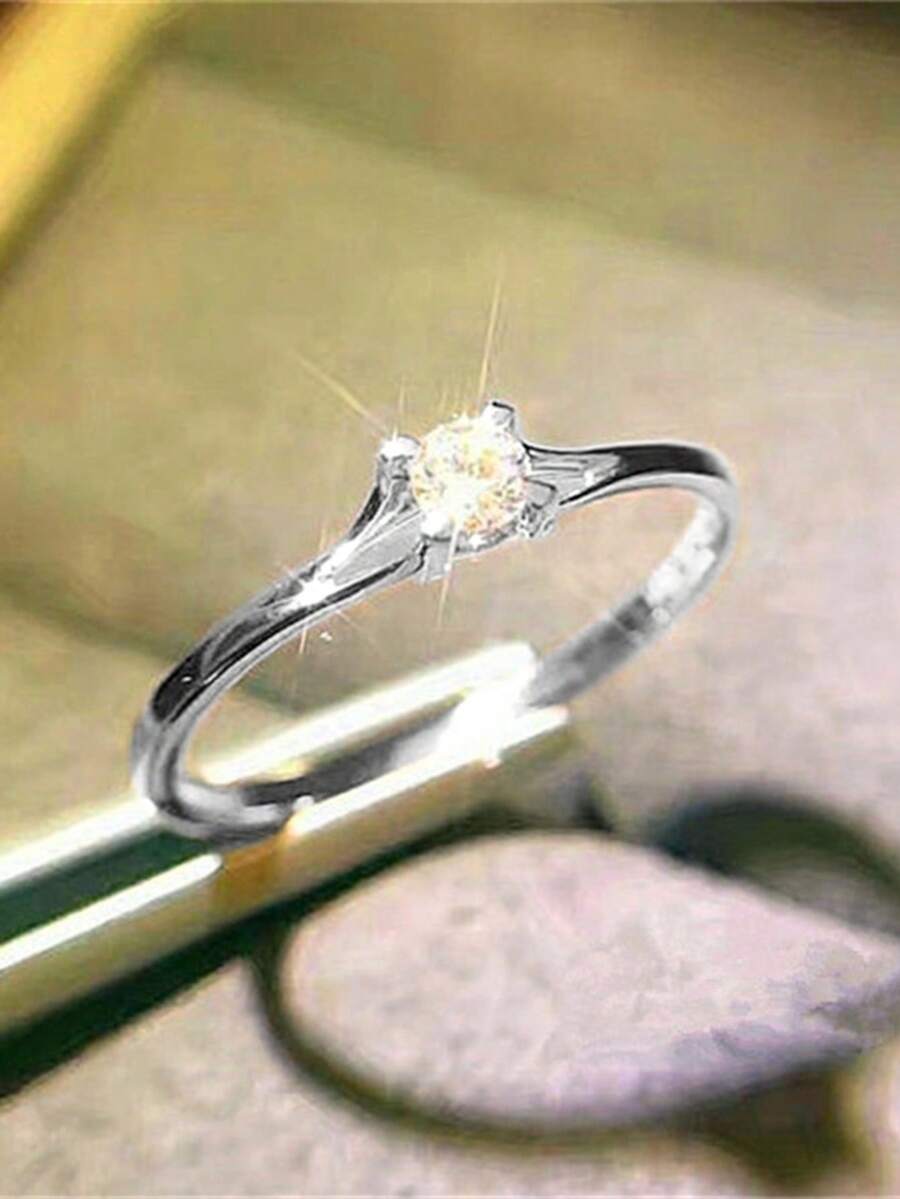 1pc Women's Elegant Square Cubic Zirconia Ring, Suitable For Valentine's Day Gift, Wedding, Engagement, Anniversary Occasions