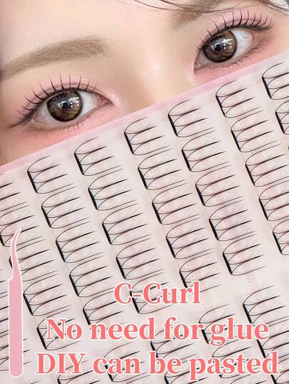 100pcs/Set Glue-Free Girl Group False Eyelashes, Natural Curly C-Curl 7-11mm Gradient Length, Easy Application For Beginners, DIY Makeup, Lightweight & Comfortable, Durable, Comes With Tweezers, Elegant Gift Box, Suitable For Holidays & Gifts
