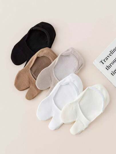 1/2/5双装女士美拉德印花简约时尚薄款透气吸湿分趾隐形袜，防滑隐形船袜，适合日常穿着及各种节日穿着