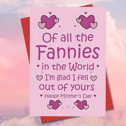 Funny Mother's Day Greeting Card With Envelope - "Out Of All The Moms In The World, I'm Glad I Fell From You" Humorous Design, Made Of High-Quality Paper, Perfect Gift For Mom, Celebrate Mother's Day With A Smile, Heart-Shaped Pattern Design, High-Quality Mother-Daughter's Day Card