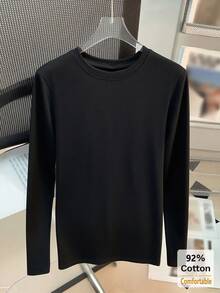 Women's Long Sleeve T-Shirt, Black Solid Color Slimming Inner Layer Base Top, Versatile For Autumn/Winter Casual - Black - View 4