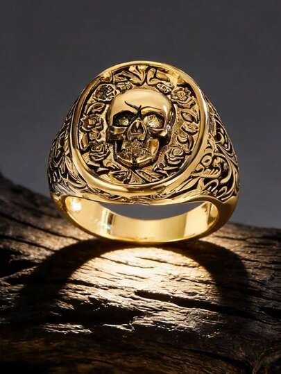 خاتم جمجمة نحاسي مشوه بطراز جوثيك بانك هيب هوب فينتاج، مجوهرات هيكل عظمي، هدية مجوهرات روحانية مناسبة للرجال والنساء للارتداء اليومي والمناسبات الخاصة، هدية خاصة لعيد الأب