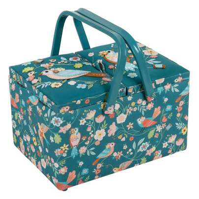 HobbyGift Sewing Box (L) - Twin Lid - Appliqué Bird Aviary - Storage - HGTLRA664