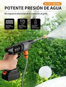 hidro lavadora recargable,hidrolimpiadora portátil, boquilla eléctrica de alta potencia, batería recargable, para limpieza de coches, suelos, jardines - Negro - Ver 3
