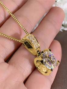 1 chiếc dây chuyền mặt đá Cubic Zirconia sang trọng dành cho nữ, thích hợp làm quà tặng Ngày Valentine, đám cưới, lễ đính hôn, kỷ niệm, hoặc dự tiệc. - Vàng - Xem 4