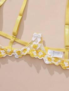2-Piece Women's Yellow Open-Cup French-Style Floral Embroidary Underwire Bra And Thong Sexy Lingerie Set Adjustable Straps Bra Crotchless Panty Underwear Suit For Vacation Homewear Hot Nightwear Valentine's Day Anniversary Honeymoon - 黃色 - 查看 3