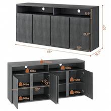 ONBRILL Sideboard Buffet Cabinet With Storage, 63" Sideboard Cabinet With 4 Doors & Shelves, Mid-Century Modern Kitchen Storage Cabinets, Coffee Bar Console Table For Dining Room, Living Room, Black & Grey - đen - Xem 4