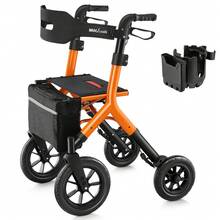 WALK MATE Tall Seniors-Xe tập đi bằng nhôm có thể gấp lại có thể điều chỉnh được có ghế ngồi Bánh trước 12" + Bánh sau 10", Túi đựng quà Túi đựng quà - trái cam - Xem 12