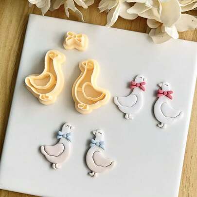 3件套可爱鹅形聚合物粘土模具，动物粘土模具，可用于DIY耳环、胸针、吊坠、陶瓷和其他工艺品