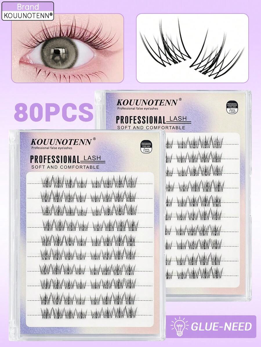 Large Capacity 80pcs 10 Rows Cat Style Cluster Lashes DIY Cluster Lashes Natural Look False Eyelashes Lashes Extension Makeup Manga Lashes Cat Eye Lashes Left & Right Natural Wispy Lashes Extension DIY Lash Extension For Home Party, Valentine's Day, Traveling, Festivals Makeup - C - 查看 1