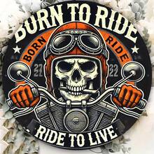 1 tấm tranh treo tường kim loại hình xương người xe máy "Born To Ride" - Tấm biển sắt tròn 8x8 inch, trang trí theo phong cách phi công cổ điển cho quán bar, quán cà phê, câu lạc bộ, nhà bếp, xe máy, thích hợp để trang trí phòng, có lỗ khoan sẵn như hình minh họa. - Nhiều màu - Xem 3