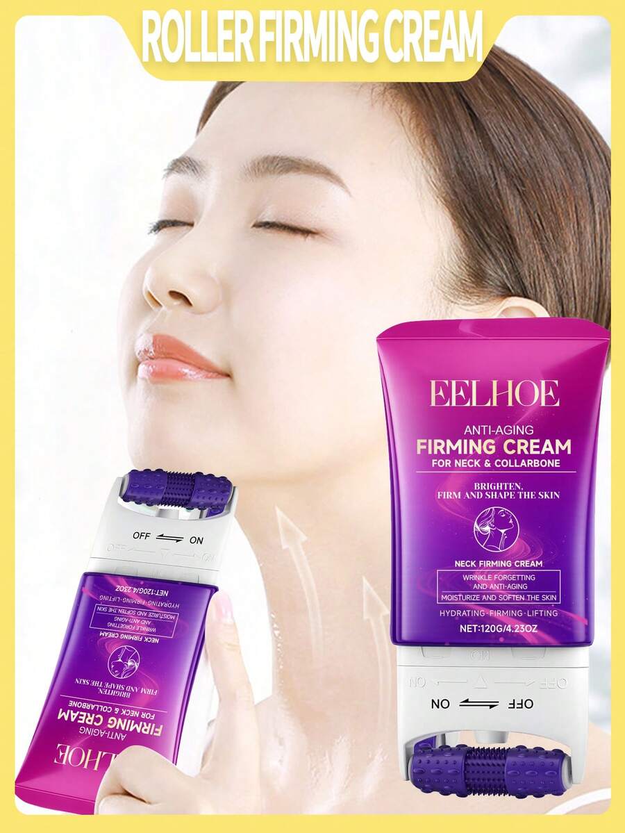 EELHOE 一盒120克颈部紧致滚轮霜。温和、保湿、柔滑，双滚轮日常颈部护理霜，可提亮肤色、紧致肌肤并减少细纹，适合日常颈部肌肤紧致护理。