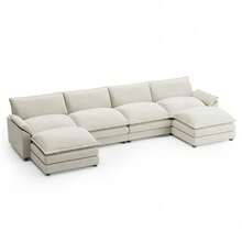 U-Shape Seat Sectional Sofa With Chaise Lounge Convertible Sofa Set For Living Room - trắng - Xem 5