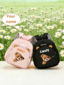 Customizable Backpack With Headphone Zipper And Bear Pattern, Personalized With Your Name Or Holiday Info. Suitable For School, Dance Class, And Travel. Great As Birthday Gift, Souvenir Bag, Christmas Or New Year Gift. Zipper Direction Random. - Multicolor - View 2