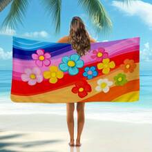 1 pieza Toalla de playa con estampado floral y de rayas, toalla de baño grande de alta calidad, toalla de microfibra gruesa, toalla de playa de verano, esterilla de hierba, esterilla de yoga, adecuada para piscina, camping, viaje, chal de toalla de playa, toalla de baño de playa, chal grande, toalla de baño grande estampada digitalmente - A - Ver 4
