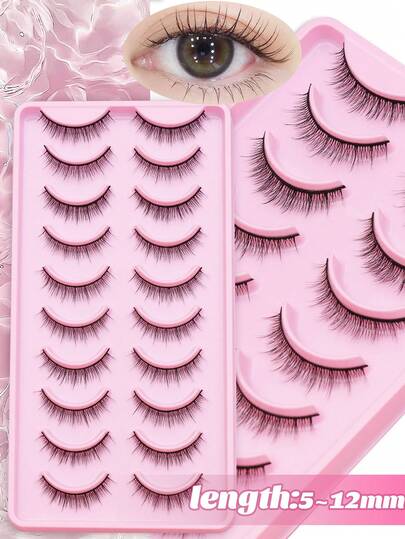 5/10 pares de pestañas postizas coreanas negras naturales cortas, extensión natural, rizado natural, extensión delgada del delineador exterior, pestañas cruzadas suaves, necesarias para la cámara, convenientes y reutilizables, adecuadas para bodas, fiestas, discotecas diarias, conferencias de trabajo, principiantes para maquillaje de hadas y maquillaje de esquina, etapas estudiantiles, estudios y otras ocasiones. Estilos favoritos de chicas coreanas, japonesas y europeas.