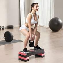 Aerobic Exercise Step Platform, 28-Inch Workout Aerobic Stepper, Height Adjustable Fitness Training Step Deck Trainer With 4 Risers, Non-Slip Surface Bench For Home Gym Cardio Strength, Red - Red - View 9