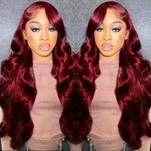 Put On And Go Glueless Lace Frontal Wigs 13x4 HD Transparent Lace Frontal Wig Pre Plucked Pre Cut Body Wave Wig Highlight Ombre 200% Density Wear And Go Burgundy 99j With Honey Blonde Wig HD Transparent Lace Front Wig Hair For Women Natural Look - SBUG - View 4