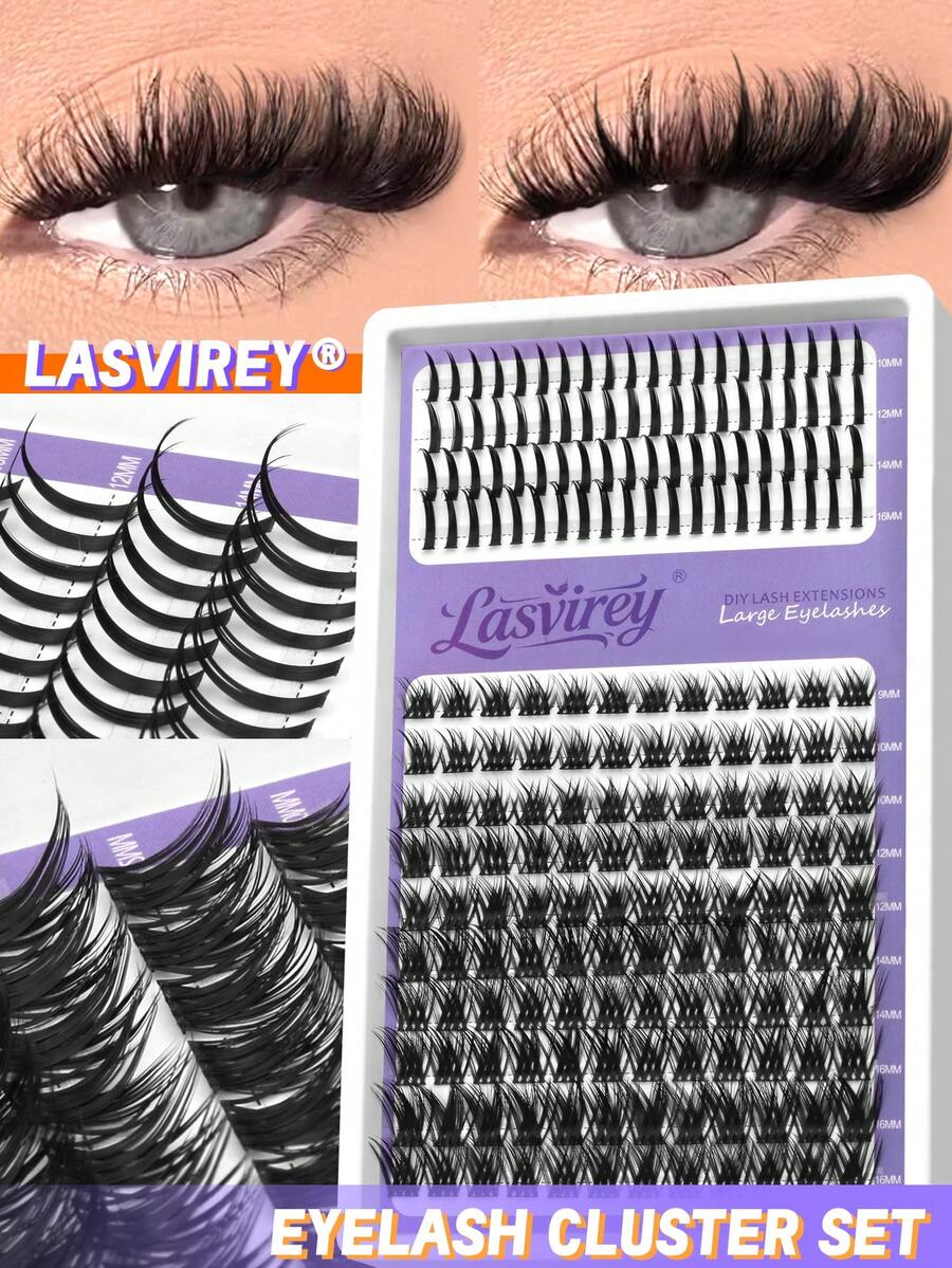 Lasvirey 200片装自然奢华交叉睫毛簇，纤细柔软单根睫毛，9-16毫米，DIY簇状睫毛，蓬松浓密3D仿貂毛睫毛，自然妆效，可重复使用，适合大多数眼型 - 查看 1