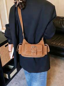 Spring New Fashion British Style Women Bag, Casual Retro Quilted Crescent Shoulder Bag, Versatile - Brown - View 5