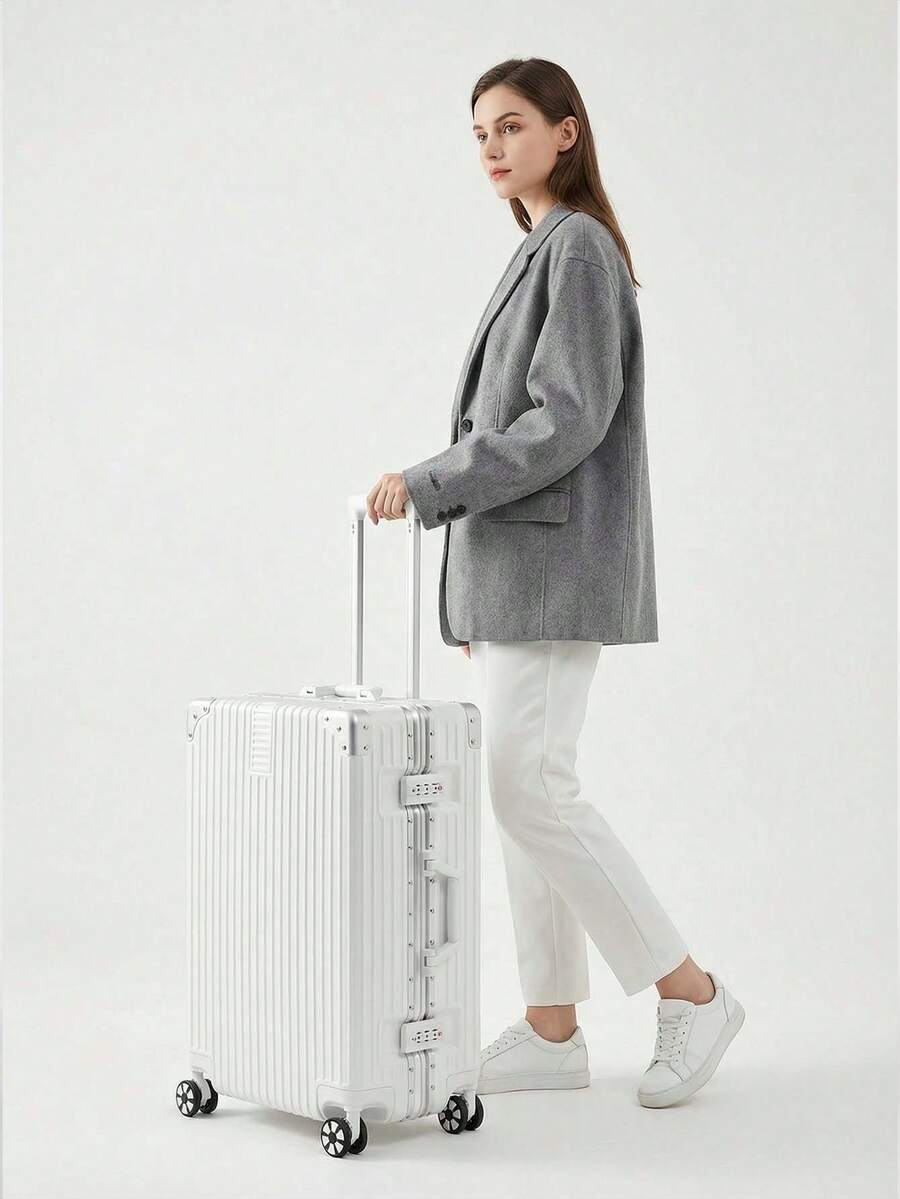 Adjustable Pull Rod, Ergonomic Handle - Durable ABS+PC Hard-Shell Suitcase with TSA Lock, Anti-Theft Alarm, 360-Degree Swivel Wheels, Quiet Travel Essentials, Large Capacity Luggage, Travel Essentials Bag | Adjustable Pull Matage | - 白色 - 查看 1