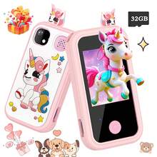 适合3-10岁儿童的智能手机玩具，可爱的生日礼物，男女皆宜，双摄像头MP3音乐播放器，触摸屏学习玩具手机 - 彩色 - 查看 2
