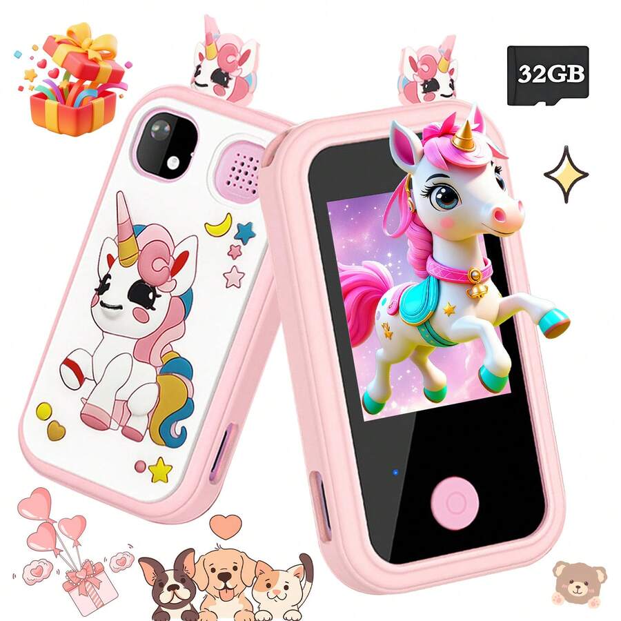 适合3-10岁儿童的智能手机玩具，可爱的生日礼物，男女皆宜，双摄像头MP3音乐播放器，触摸屏学习玩具手机