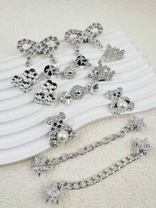 Bộ 16 món phụ kiện giày dép Giáng sinh đính đá lấp lánh tự làm, gồm gấu, nơ, hoa tuyết và dây trang trí, món quà Giáng sinh hoàn hảo. - Nhiều màu - Xem 7