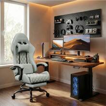 HLDIRECT Gaming Chair With Massage Lumbar Pillow, Breathable Felt Fabric, 90-135° Reclining, Linkage Armrests, Footrest, Ergonomic Office Chair For Adults - Màu xanh nhạt - Xem 1